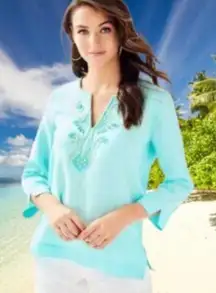 Lilly Pulitzer Aqua Embroidered Top