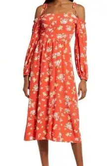 Charles Henry cold shoulder long sleeve floral midi dress size medium NEW