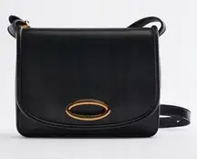 ZARA black genuine leather crossbody purse bag