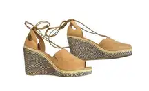 Lane Bryant Open Toe Tan .75" Platform 4" Graphic Wedge Boho Espadrilles Size 10