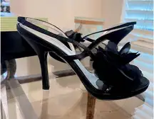 Black satin stilettos dress sandals