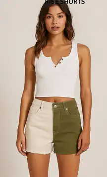 PacSun Women’s Size 27 Colorblock Olive & Cream Ultra High‎ Rise Shorts Vintage