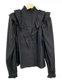 & other Stories Black Ruffle High Neck Long Sleeve Blouse Button Up Victorian 2