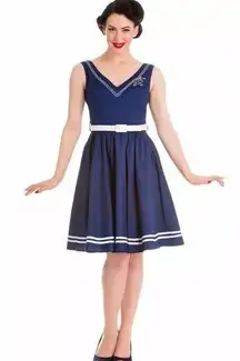 Hell Bunny | Vixen 50s Blue Sailor Anchor Rockabilly Dress NO BELT Size Medium