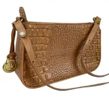 Brahmin Vintage  Y2K Croc Embossed Leather Handbag Shoulder Mini Bag Tan Brown