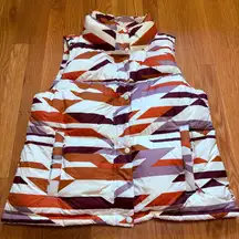 prAna Hellebore Down Filled Vest Women’s Med Zip Snap Puffer Aztec Rose $185Msrp