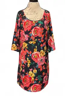 TRINITY Bold Floral Print Midi Dress Size Large Made in USA Boho Style