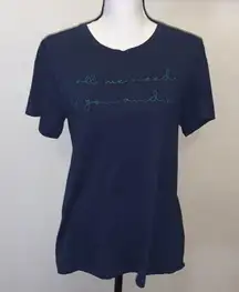 Time and Tru All We Need Is You And Me Short Sleeve Shirt Navy Blue 