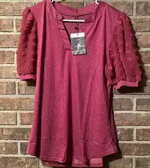 COPY - Beautiful solid mauve dressy tshirt with tulle sleeves