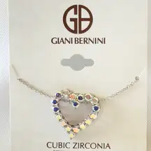 New Giani Bernini Women’s Sterling Silver Heart CZ 925 3MM Necklace Pink 16”