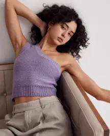 Madewell Textural-Knit One-Shoulder Sweater Tank Aster Bloom Purple Size Small