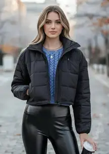 Love Tree Ultra Light Packable Quilted cropped Jacket Black Sz Large