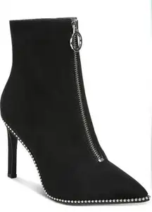 NIB BRIGETF BY BAR III Black Microsuede Stiletto Booties Silver Zipper/Trim 9.5