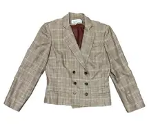 Vintage Worth Boxy Blazer Brown Plaid Womens Size 4 Double Breasted