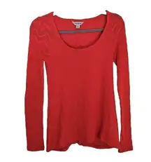 Lucky Brand Ginny Lace Trim Thermal Long Sleeve Top Size S Red Boho