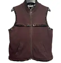 Chaus Sport Brown Vest With Animal Print Fleece Lining  & Trim Size Small