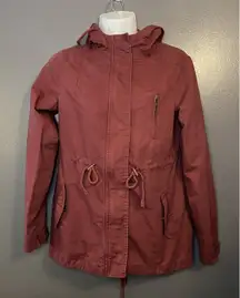 Ambiance Jacket Womens Small Hooded Drawstring Utility Parka Coat Red