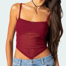 Edikted Cressida Sheer Mesh Burgundy Tank Top Size Medium