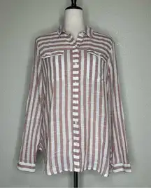 Lucky Brand  Pink White Stripe Button Down Women’s Shirt