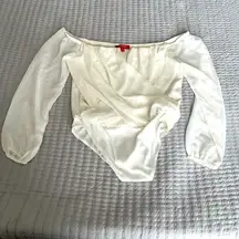 Guess Womens Body Suit Off White Sheer Long Sleeves V Shape Neckline Size XL