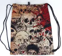 Zombie Skull Printed Cinch Bag Backpack 17X13.5 Horror Monsters Spirit Halloween