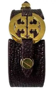 Tory Burch Purple Snakeskin with gold Logo Statement Cuff Bracelet