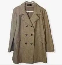Vintage Arlette Tweed Camel Herringbone Menswear Style Pea Coat.