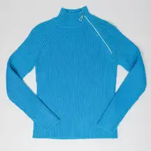 Vintage 90s KIKIT Teal Blue Rhinestone Zipper Mock Neck Sweater