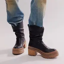 Free People Mel Slouch Boot Womens 6.5 Black Shoes Chunky Platform Leather