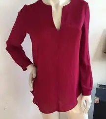 Deep Wine open v neck chiffon long sleeve blouse