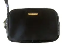 Giorgio Armani black synthetic patent leather makeup bag toiletry travel bag