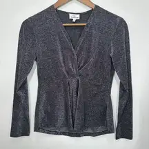 Heartloom‎ Silver Drapey Wrap Blouse Shimmer Blouse Size XS Party Chic