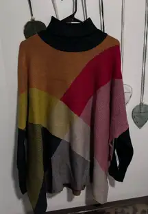 Joseph A Colorblock Turtleneck Shawl Sweater
