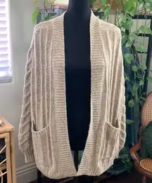 Madewell Oatmeal Confetti Cable Knit Alpaca Silk Open Front Cardigan Sweater