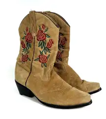 Vintage American West Trading Co. Brown Suede Rose Embroidered Cowgirl Boots 8