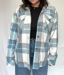 Aeropostale Blue and White Oversized Flannel Shacket Jacket Size Medium
