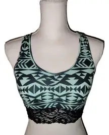 Empyre Teal & Black Racerback Bralette with Black Lace Fringe
