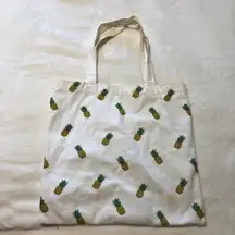 Forever 21 White Canvas Tote Bag with Pineapple Print Two Top Handles VGUC