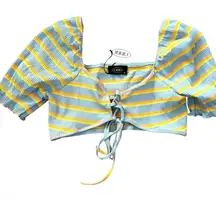 Cider Stripe Knot Front Crop‎ Top Size  Summer Festival  Women's Pastel XL NWT