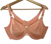 Vanity Fair vintage peach orange lace bra nylon size 42D unlined statement