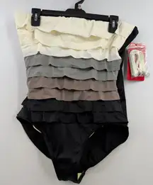 Magicsuit by Miraclesuit Magic Suit Leah One Piece tiered ruffles plus sz 16 NWT