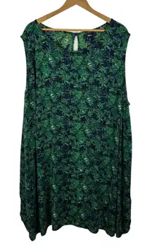 Ellos Tropical Leaf Print Sleeveless Dress Size 3X Lightweight Summer Resort