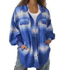 Free People Shacket Printed Ruby Jacket in Deep Sea Combo Sz L NWT Blue & White