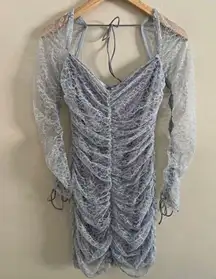 REVOLVE H:ours lace feminine francin mini dress in lilac gray