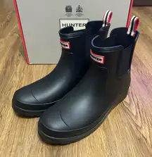 HUNTER black ankle rain boots booties shoes new 