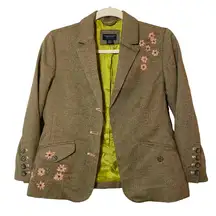 American Eagle Outfitters Womens‎ Brown Floral Tweed Embroidered Blazer Size M