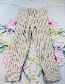 Polly‎ Cable Knit Pants XS/S Beige Drawstring Cozy Lounge Casual Knitwear
