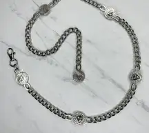 Anne Klein Lion Head Concho Silver Tone Metal Chain Link Belt OS One Size