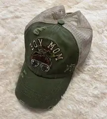 Simply Southern | green distressed boy mom ponytail trucker hat