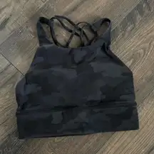 Lululemon black camo high neck long line free to be wild bra size 6